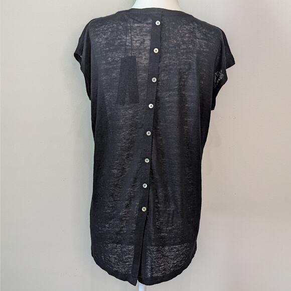 Tahari NWT 100% Linen Black Sheer Button Down Back Sleeveless Blouse Size Small - Picture 4 of 8